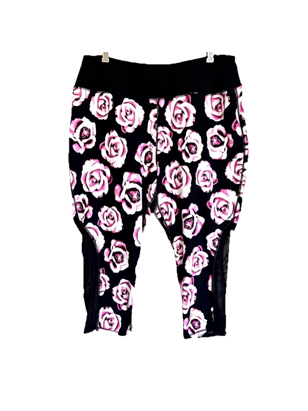 Torrid Active Pink Black Floral Cropped Leggings Mesh Hems